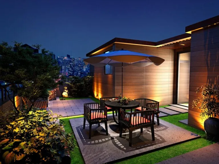 outdoor patio with lighting