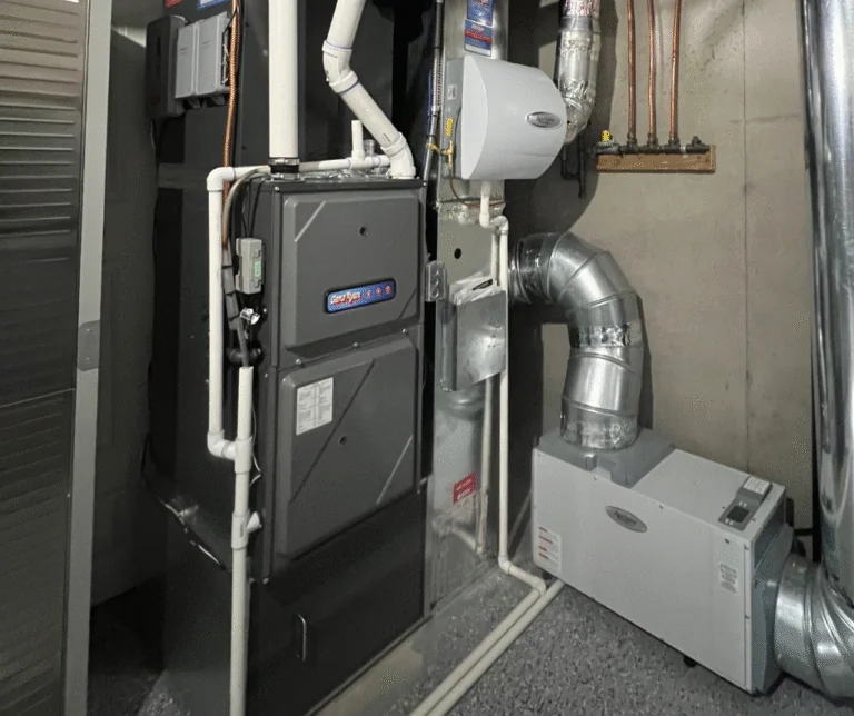 Newly installed high-efficiency furnace in a Twin Cities home by Genz-Ryan HVAC.