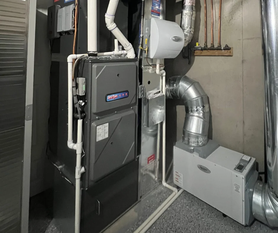 Newly installed high-efficiency furnace in a Twin Cities home by Genz-Ryan HVAC.