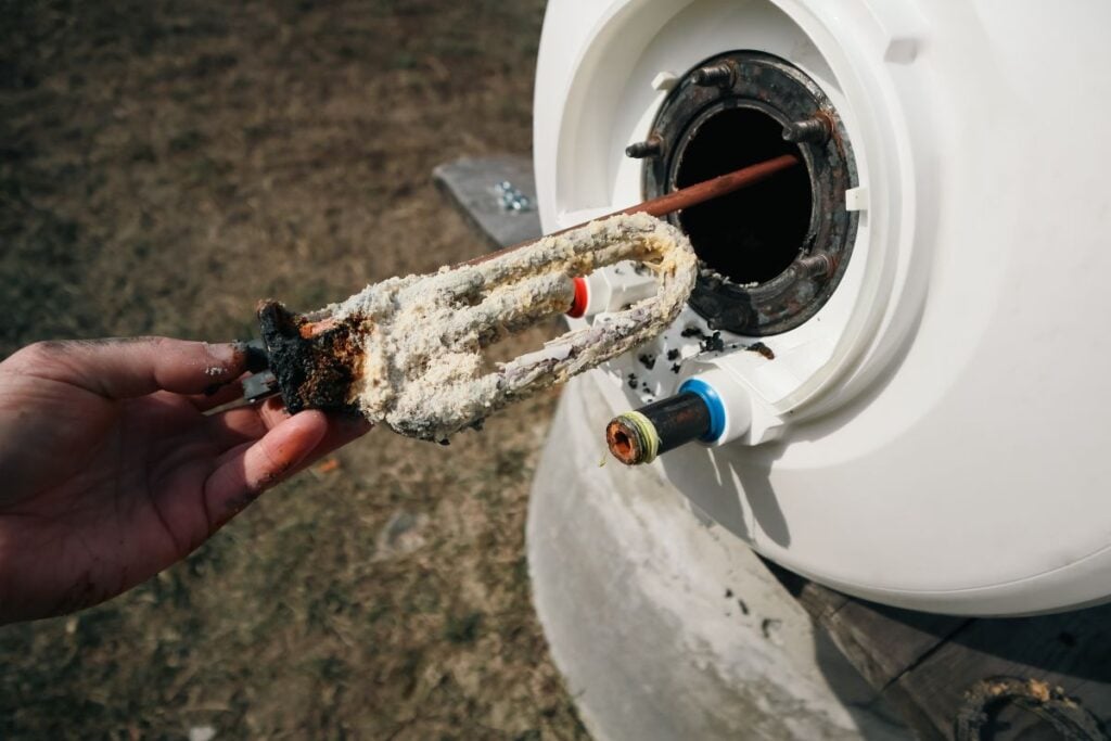 Replacing a heating element damaged by scale and limescale.