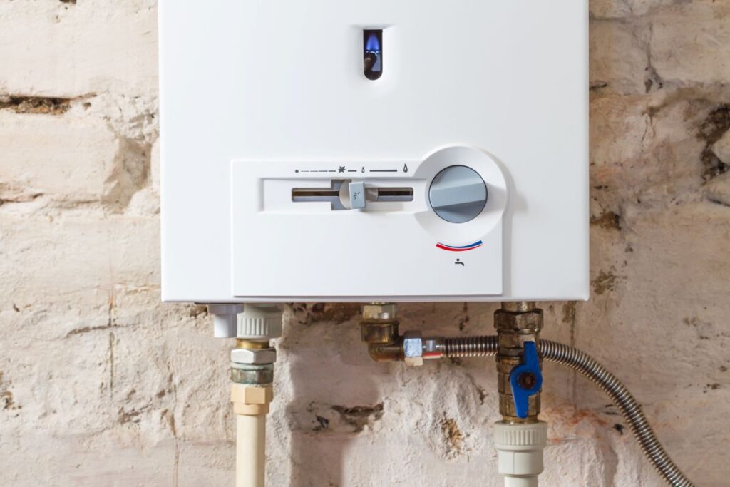 Gas boiler in boiler room for hot water